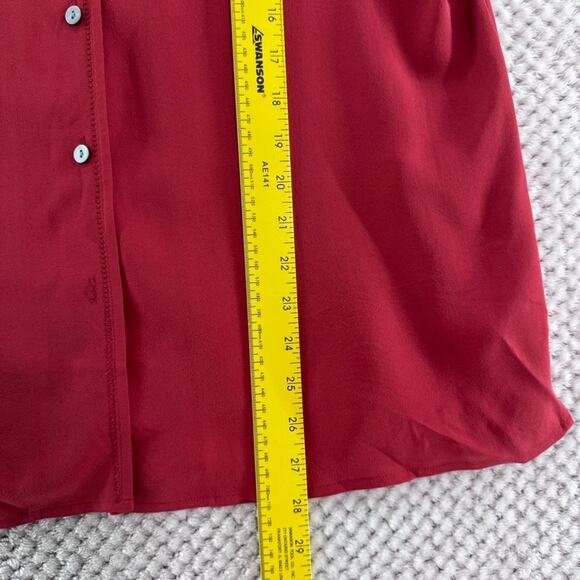 VTG Talbots Top Women 12 Red Pure Silk Button Front Short Sleeve Collared Career - Picture 9 of 11